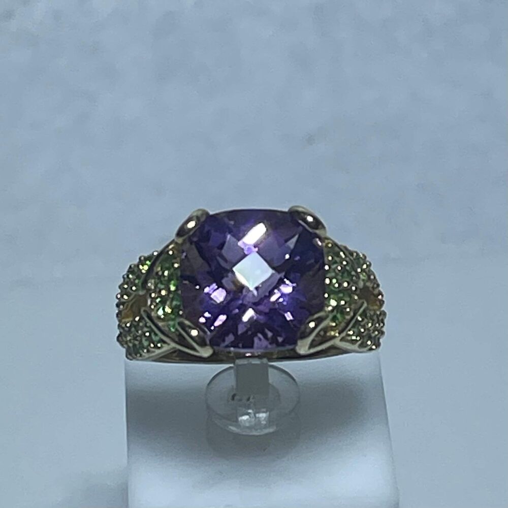Amethyst and Tsavorite 14kt Yellow Gold Statement Ring - Picture 3 of 6